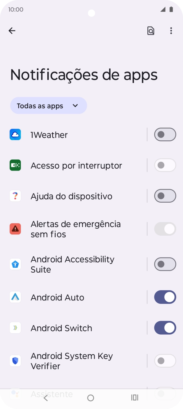 Prima o indicador junto às apps pretendidas para ativar ou desativar a função.