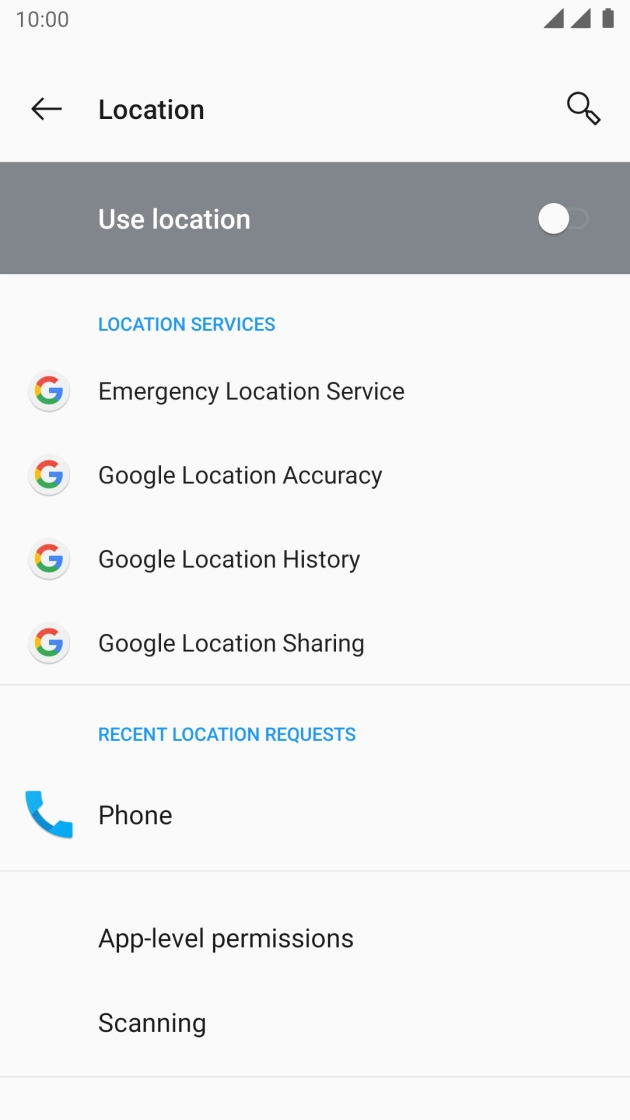 Press the indicator next to 'Use location' to turn the function on or off. Press the indicator next to 'Use location' to turn the function on or off.