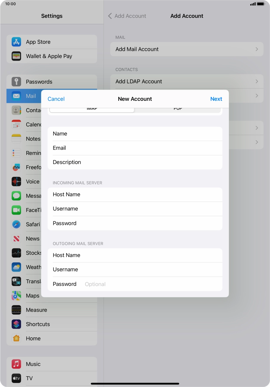 Press Password and key in the password for your email account. Press Password and key in the password for your email account.