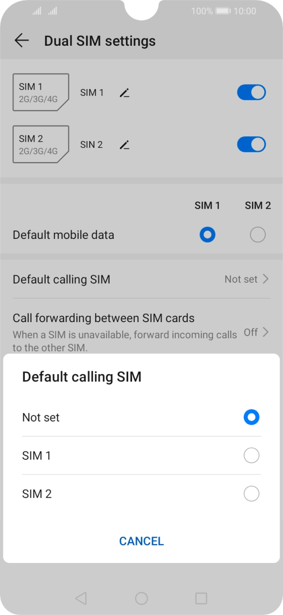 Press the required setting.