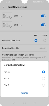 Press the required setting.