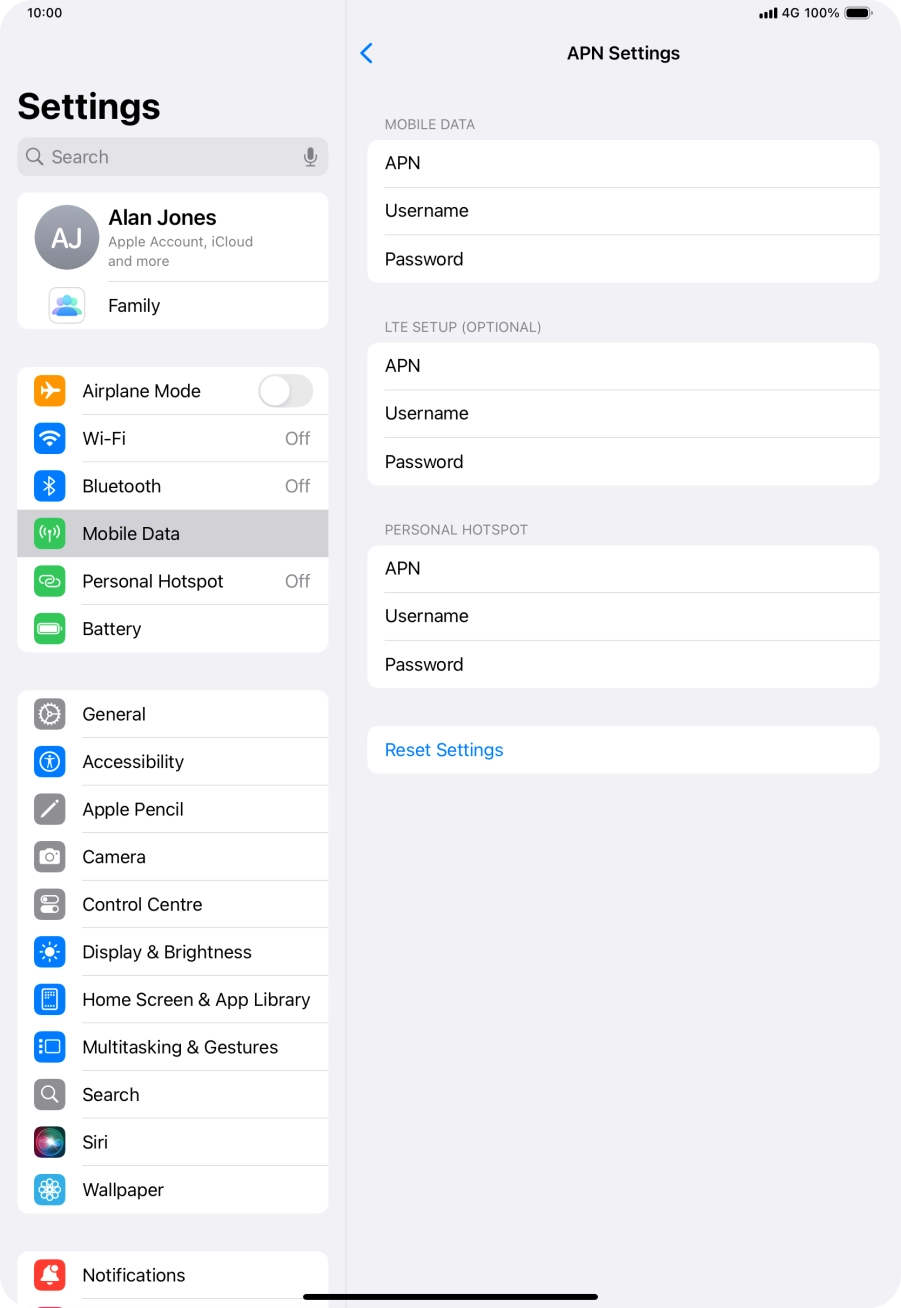 Press APN and key in idata.o2.co.uk.