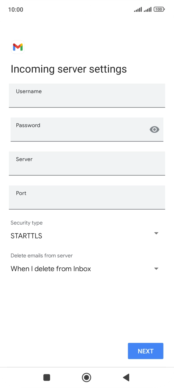 Press the field below 'Username' and key in the username for your email account.