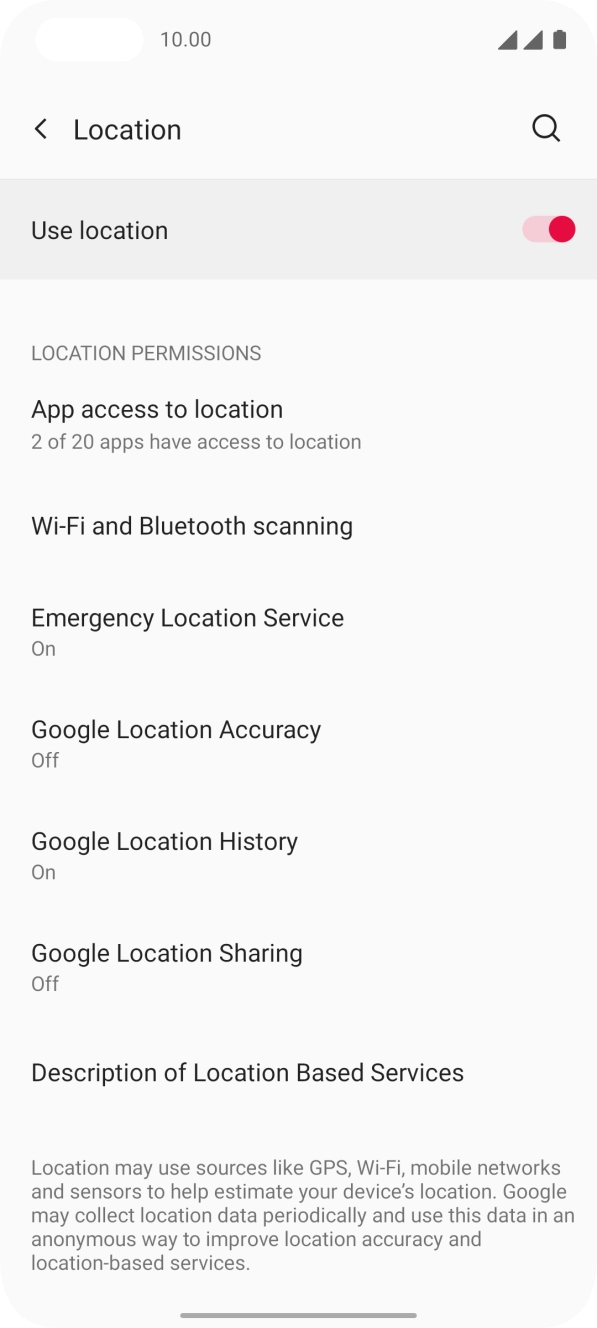 Press Google Location Accuracy. Press Google Location Accuracy.