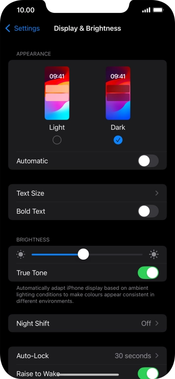 Press the indicator next to 'Automatic' to turn the function on or off.