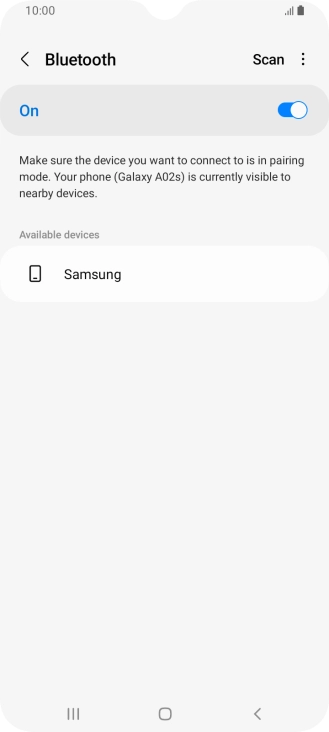 Press the required Bluetooth device and follow the instructions on the screen to pair the device with your phone.