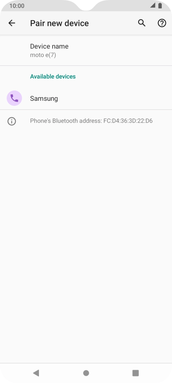 Press the required Bluetooth device and follow the instructions on the screen to pair the device with your phone.