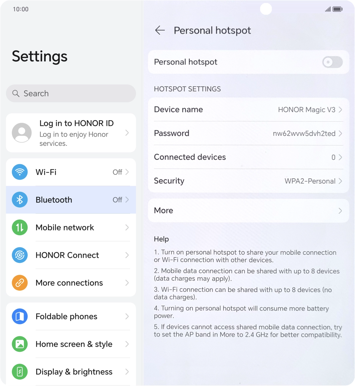 Press Device name and key in the required name for the WiFi hotspot. Press Device name and key in the required name for the WiFi hotspot.