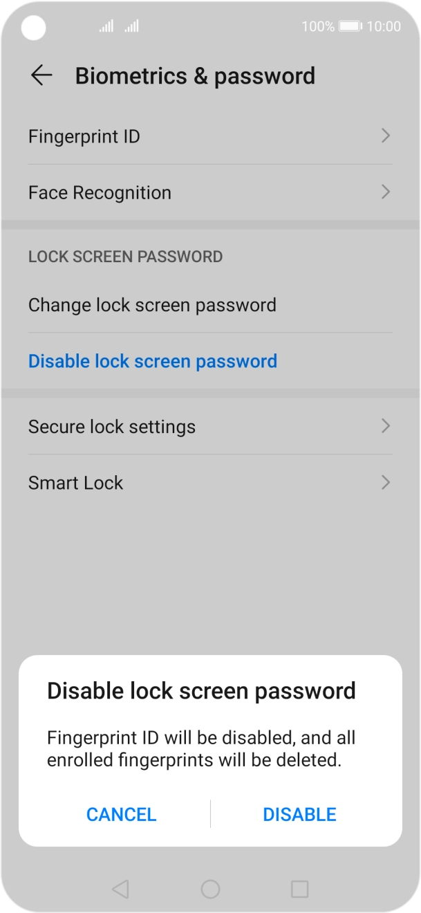Key in the current phone lock code and press DISABLE. Key in the current phone lock code and press DISABLE.