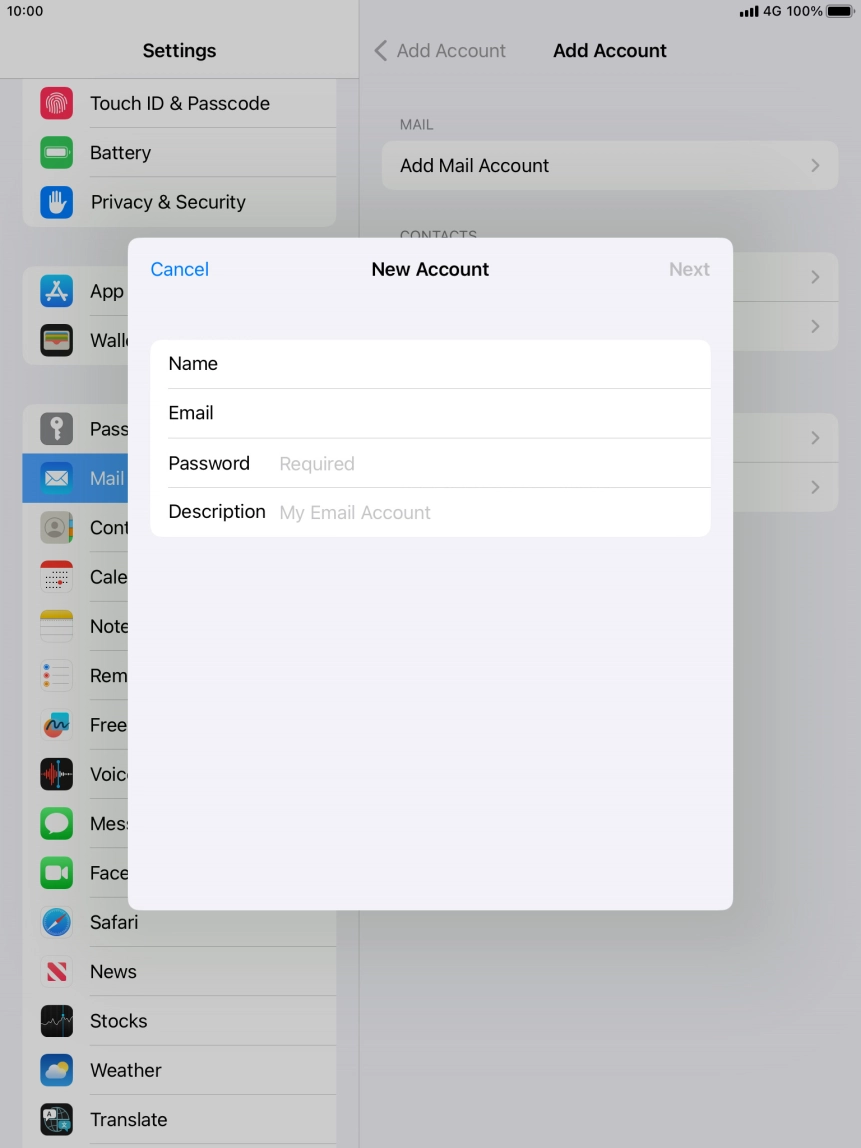 Press Password and key in the password for your email account.
