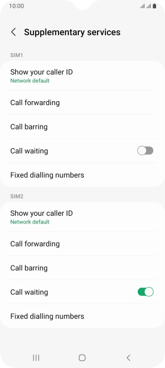 Press the indicator next to 'Call waiting' to turn the function on or off.