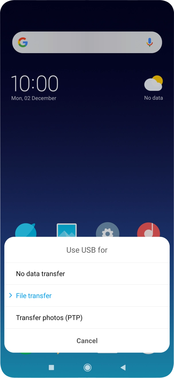 Press File transfer. Press File transfer.