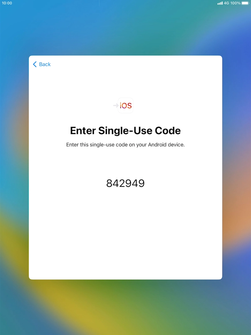 Follow the instructions on the screen and in the 'Move to iOS' app to transfer the content from the Android device to your tablet and set up your tablet and prepare it for use.