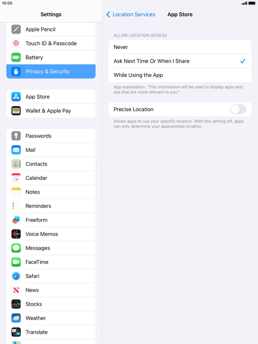 Press the required setting to turn the function on or off. Press the required setting to turn the function on or off.