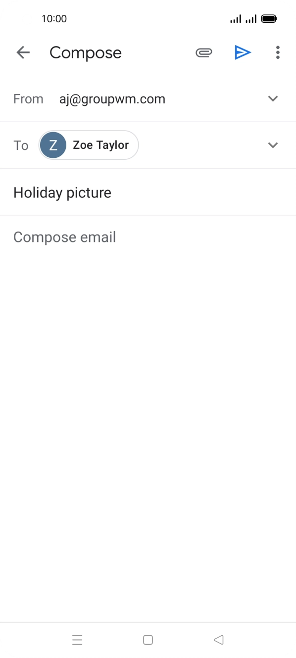 Press the text input field and write the text for your email. Press the text input field and write the text for your email.