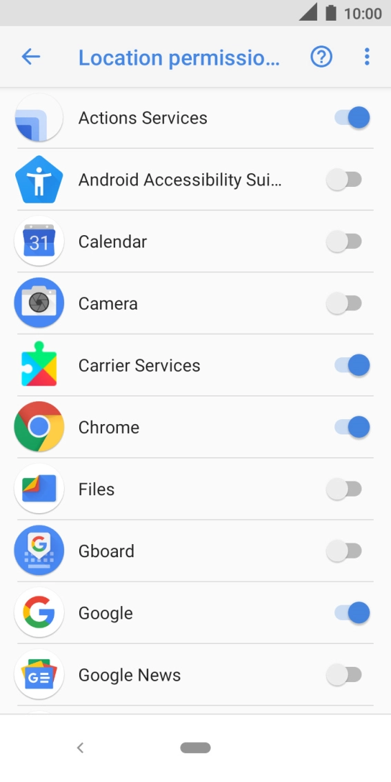 Press the indicator next to the required app to turn the function on or off. Press the indicator next to the required app to turn the function on or off.