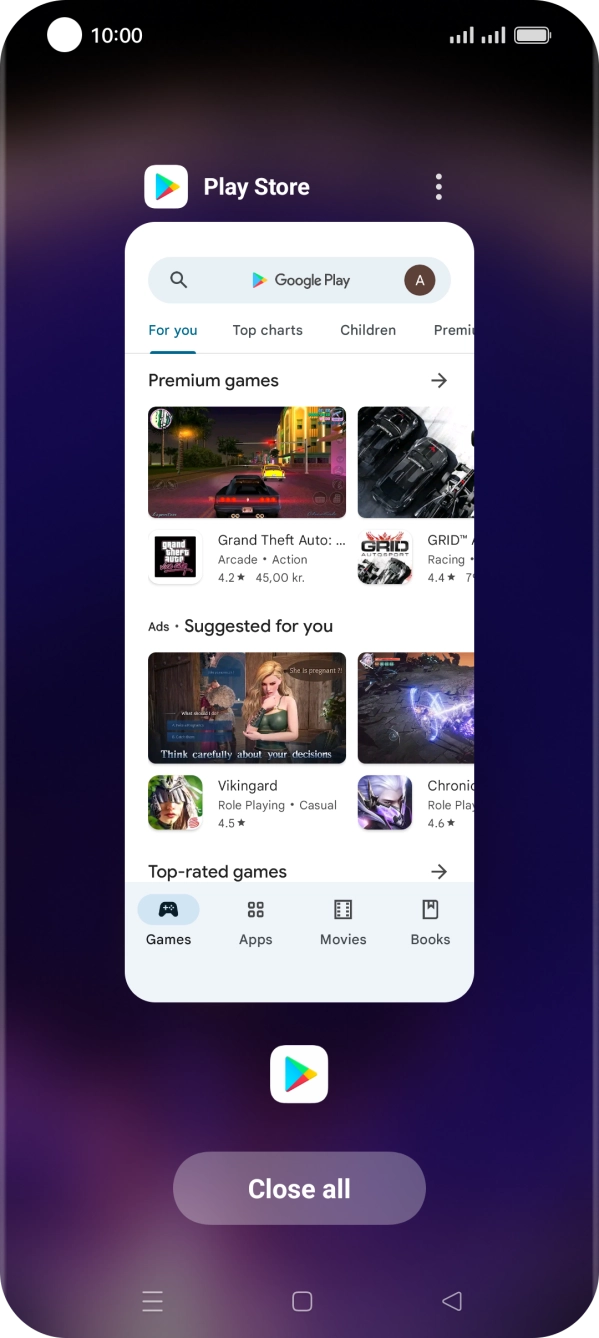 To end one running application, slide your finger upwards on the required application.