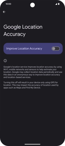 If you press the indicator next to 'Improve Location Accuracy' to turn on the function, your phone can find your exact position using the GPS satellites, the mobile network and nearby WiFi networks. Satellite-based GPS requires a clear view of the sky.