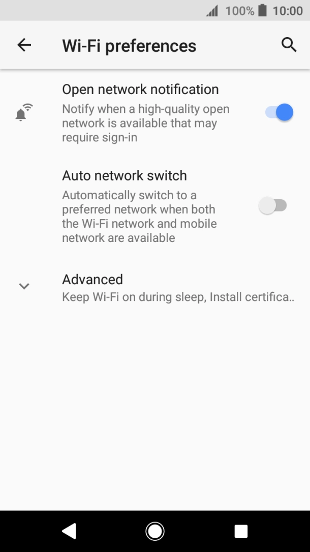 Press the indicator next to 'Auto network switch' to turn the function on or off. Press the indicator next to 'Auto network switch' to turn the function on or off.