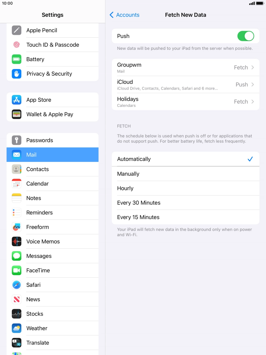 Press the indicator next to 'Push' to turn the function on or off.