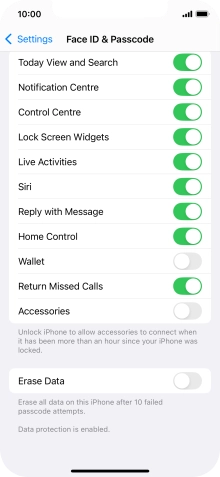 Press the indicator next to 'Erase Data' to turn the function on or off.