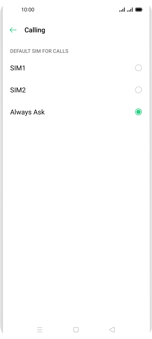 Press the required setting.