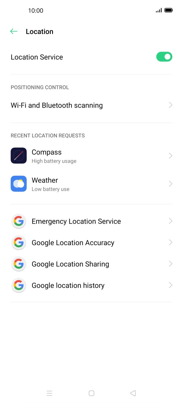 Press Google Location Accuracy. Press Google Location Accuracy.