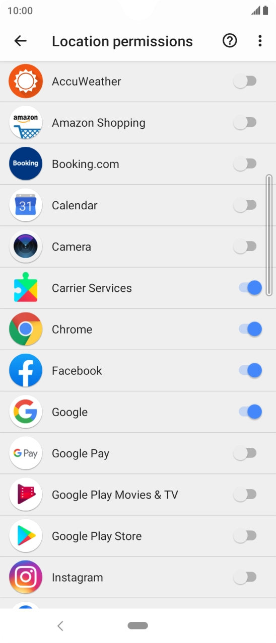 Press the indicators next to the required apps to turn the function on or off.