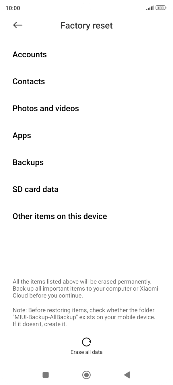 Press Erase all data.