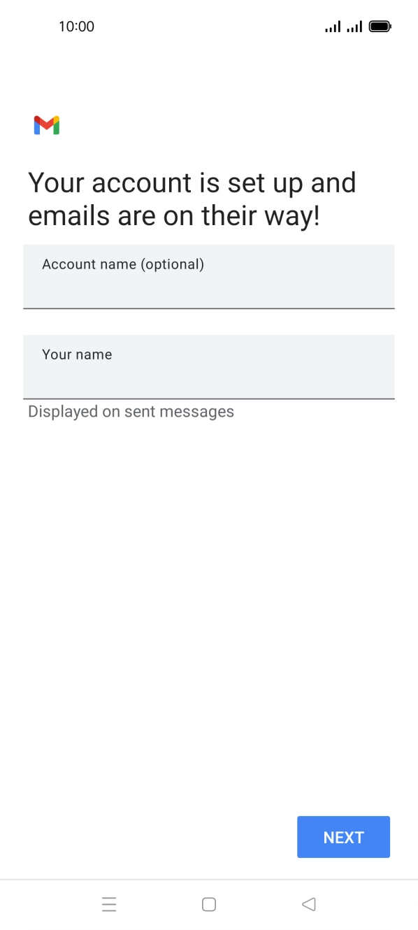 Press the field below 'Account name (optional)' and key in the required name. Press the field below 'Account name (optional)' and key in the required name.