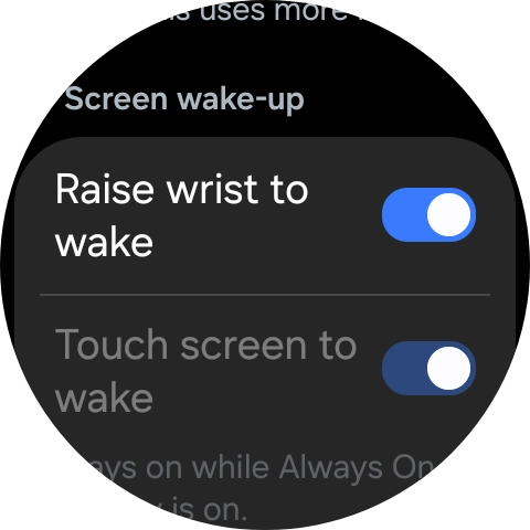 Press the indicator next to 'Raise wrist to wake' to turn the function on or off.
