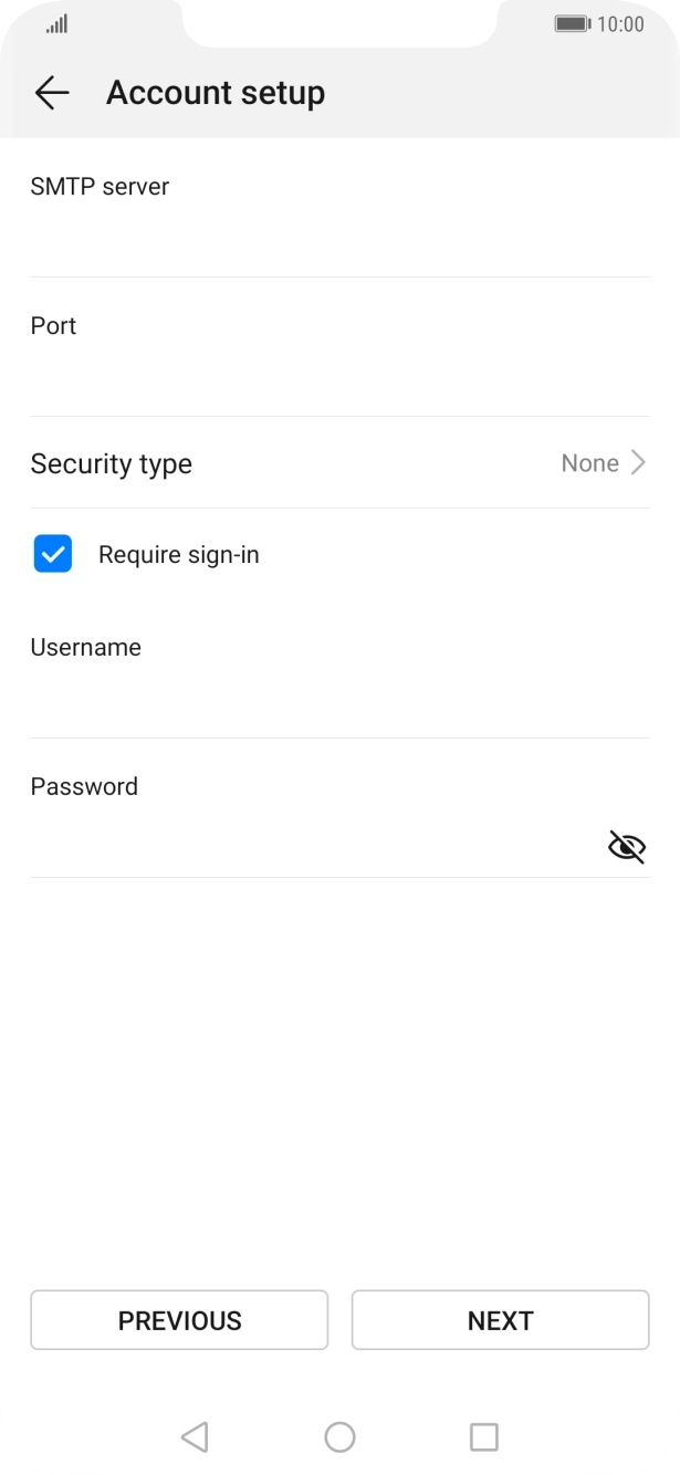 Press the field below 'SMTP server' and key in the name of your email provider's outgoing server. Press the field below 'SMTP server' and key in the name of your email provider's outgoing server.