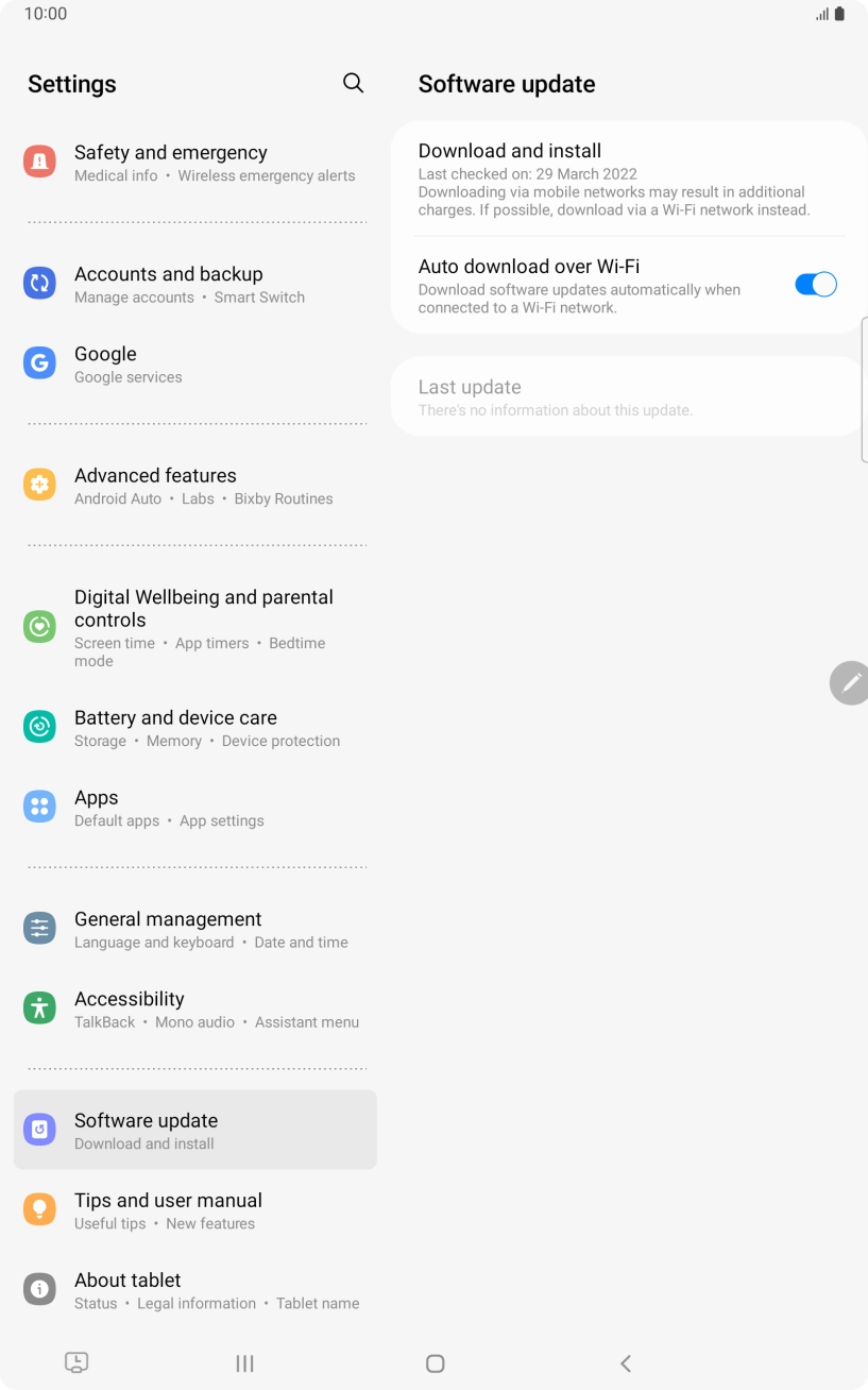 Press Download and install. If a new software version is available, it's displayed. Follow the instructions on the screen to update the tablet software. Press Download and install. If a new software version is available, it's displayed. Follow the instructions on the screen to update the tablet software.