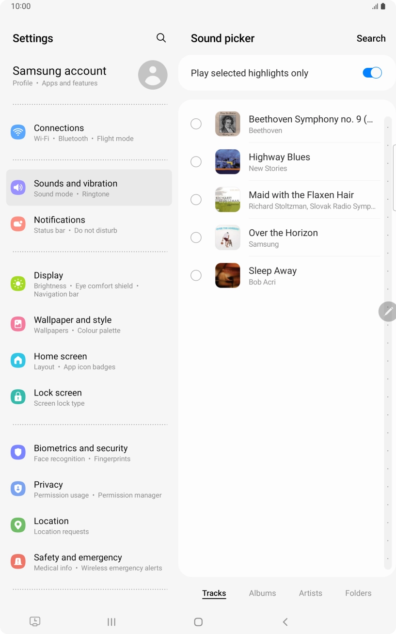 Press the required ring tones to hear them.