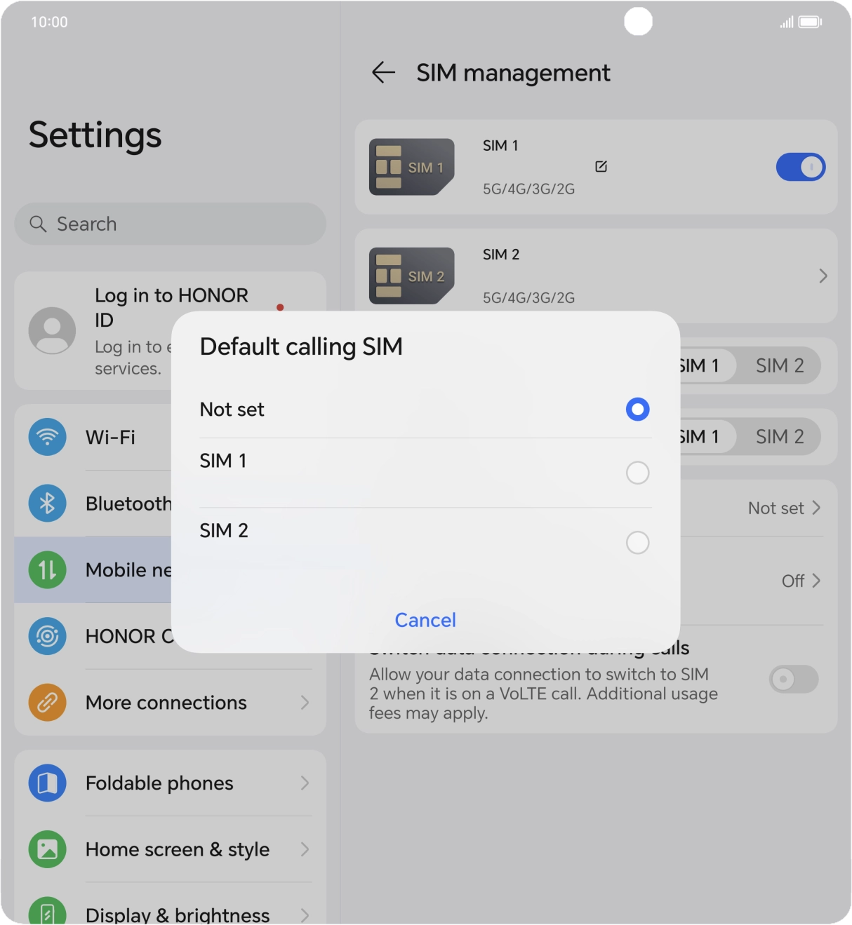 Press the required setting.