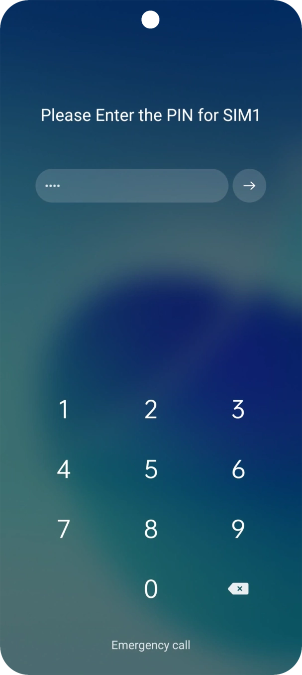 Key in your SIM PIN and press arrow right. The default SIM PIN is 0000.