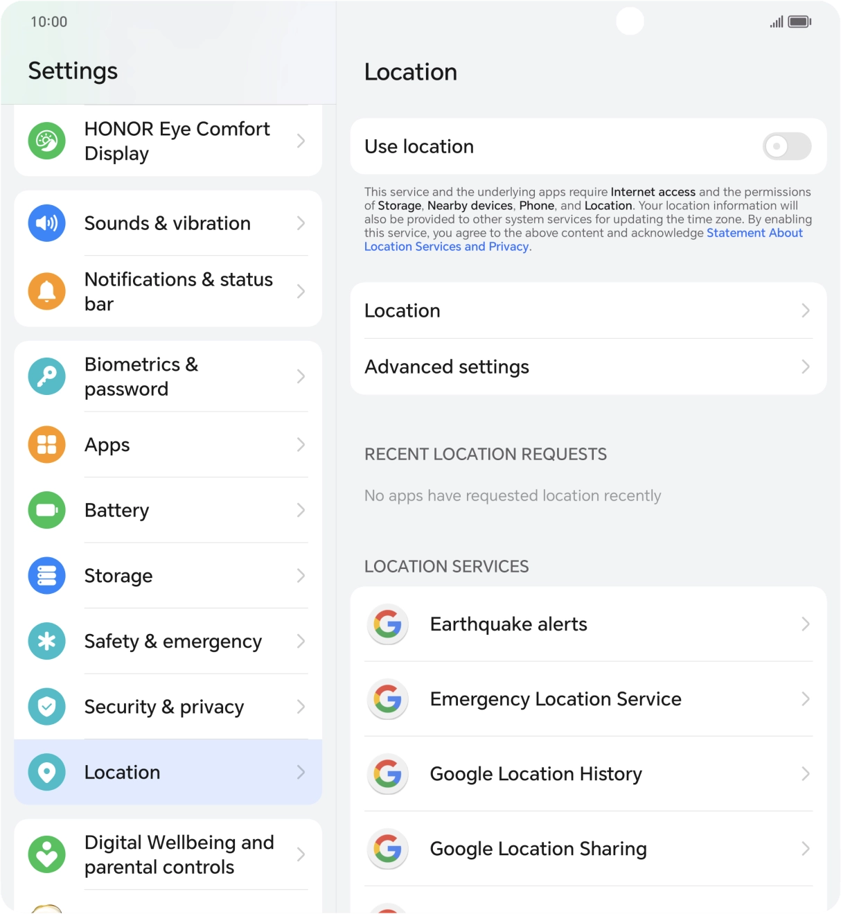 Press the indicator next to 'Use location' to turn the function on or off.