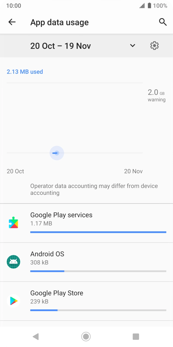 The data usage for each application is displayed below the name of the application.