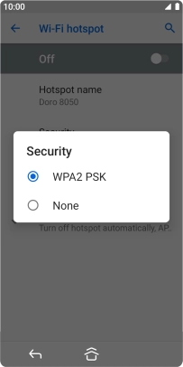 Press WPA2 PSK to password protect your WiFi hotspot.