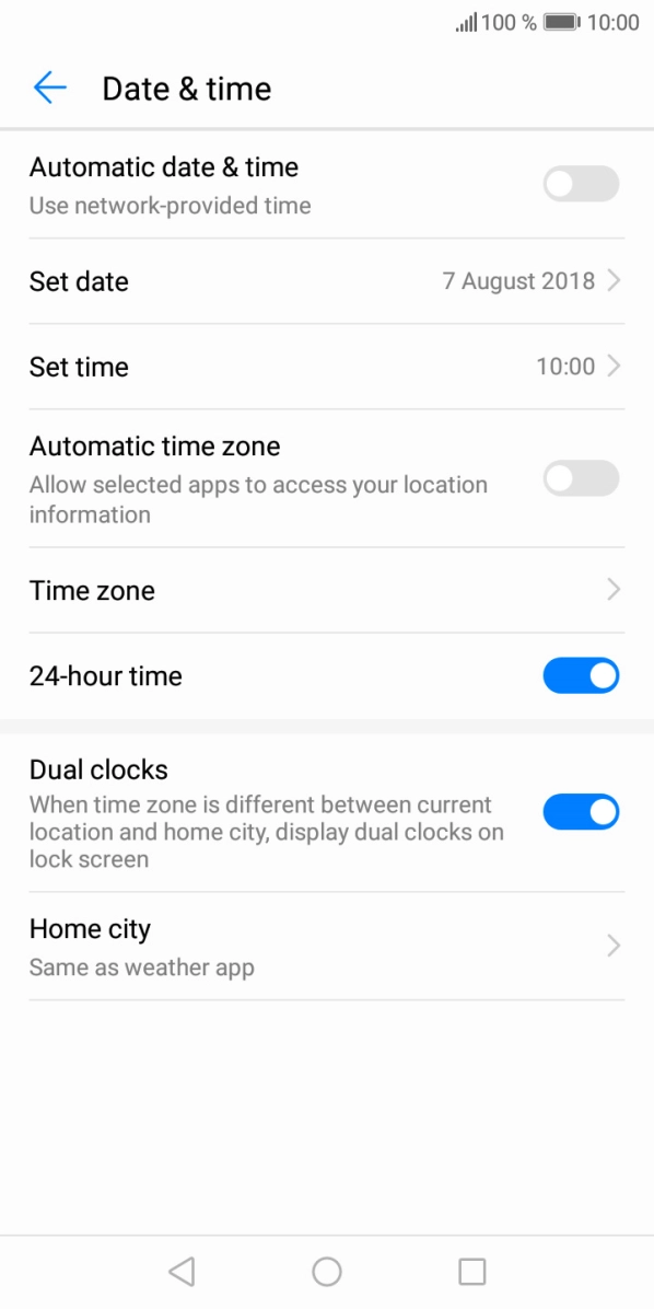 Press the indicator next to 'Automatic date & time' to turn on the function.