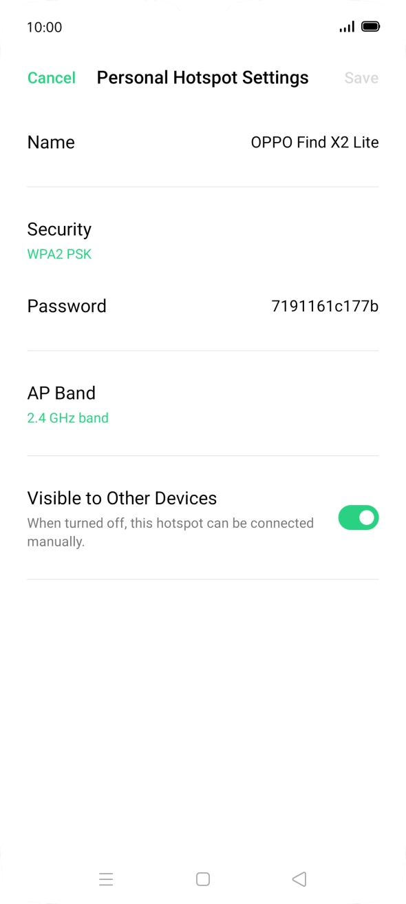 Press Name and key in the required name for the WiFi hotspot. Press Name and key in the required name for the WiFi hotspot.
