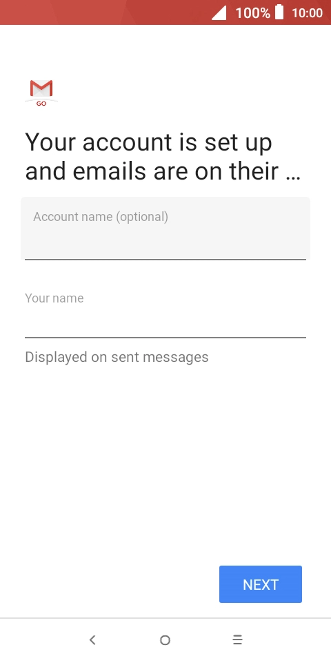 Press the field below 'Account name (optional)' and key in the required name. Press the field below 'Account name (optional)' and key in the required name.