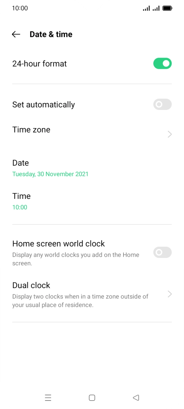 Press the indicator next to 'Set automatically' to turn on the function.
