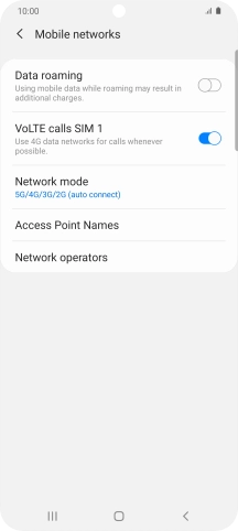 Press the indicator next to 'Data roaming' to turn the function on or off.