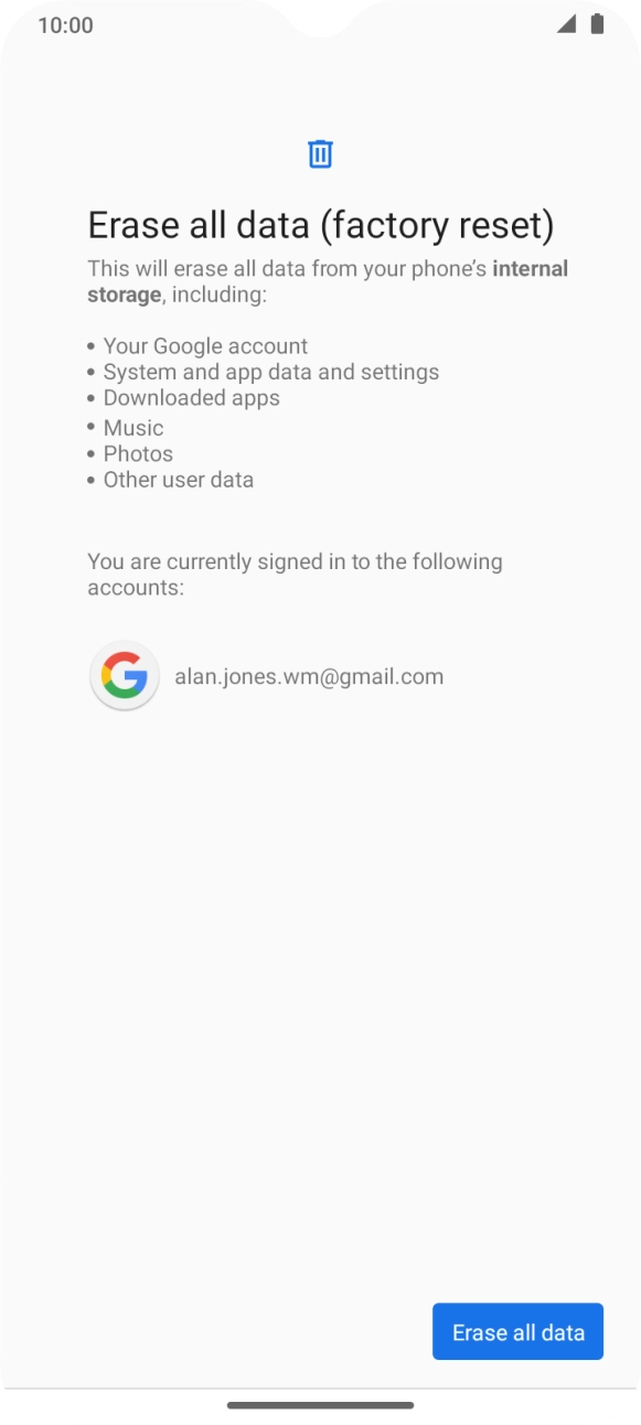 Press Erase all data.