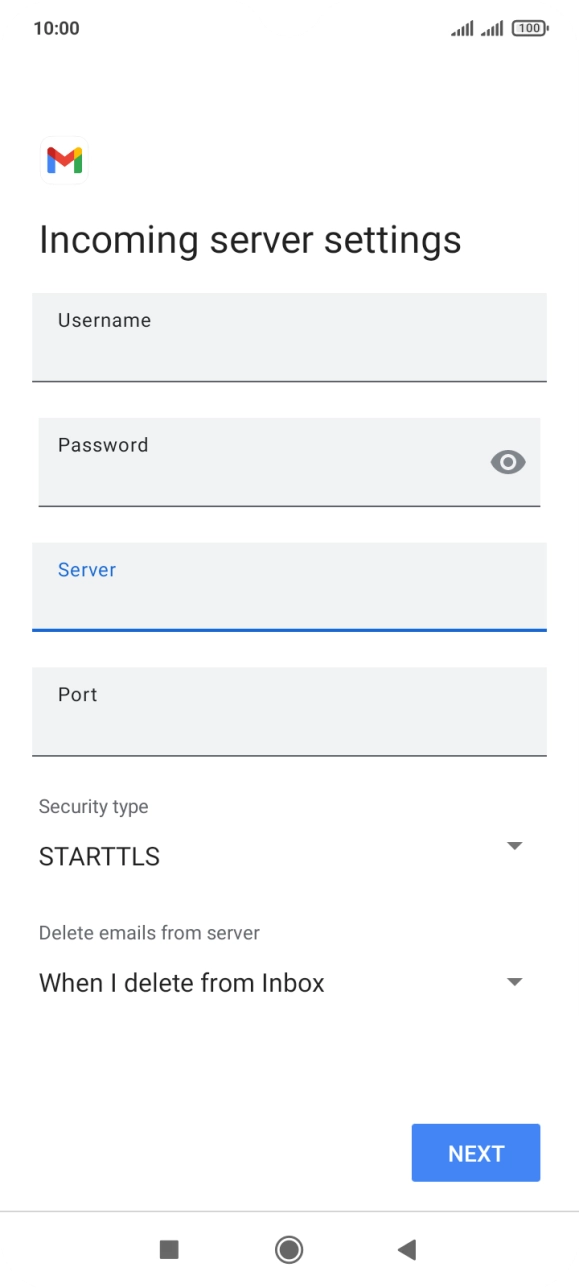 Press the field below 'Port' and key in 110. Press the field below 'Port' and key in 110.