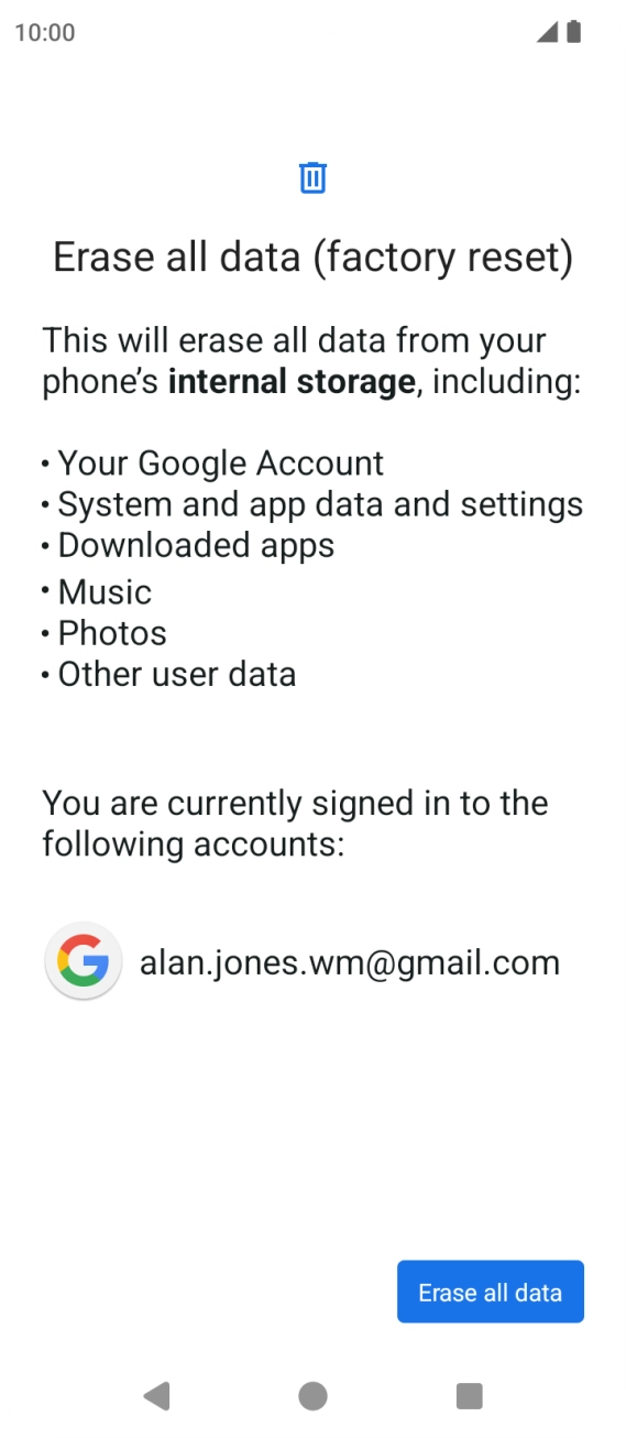Press Erase all data.