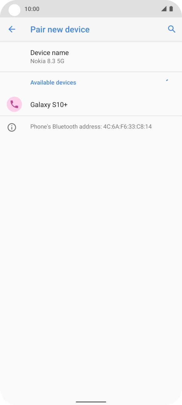 Press the required Bluetooth device and follow the instructions on the screen to pair the device with your phone.