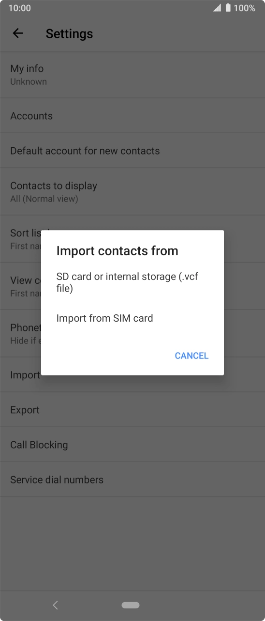 Press Import from SIM card.