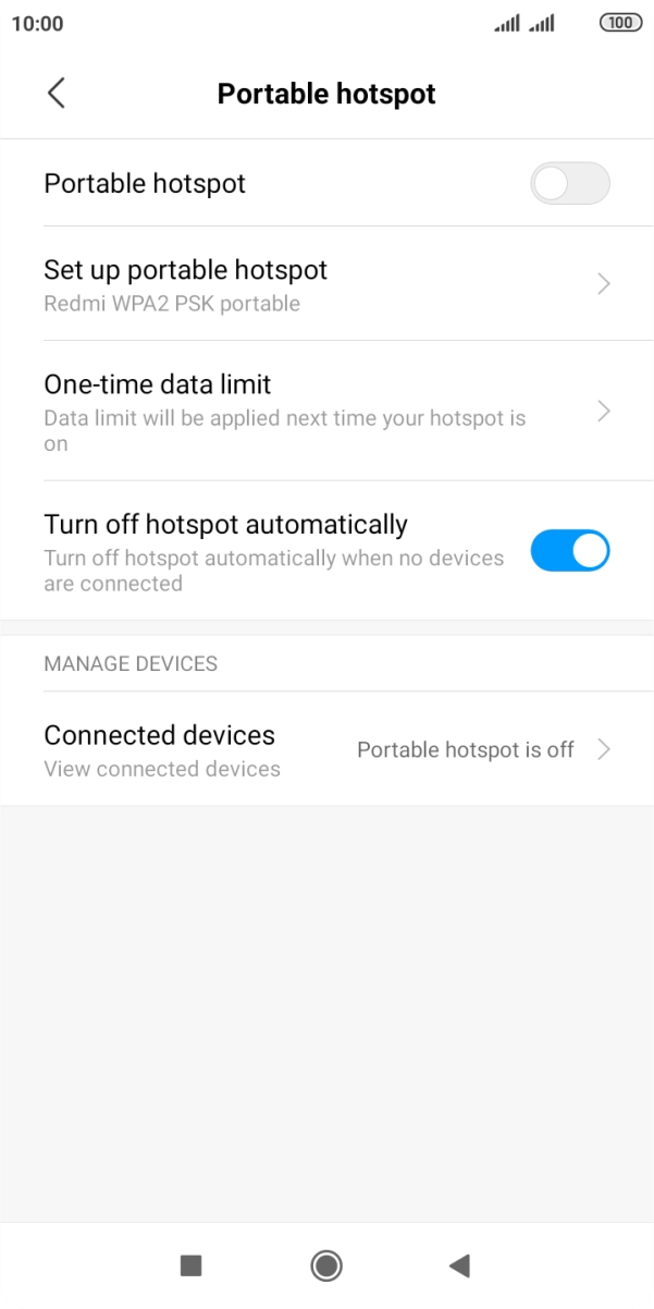 Press Set up portable hotspot.